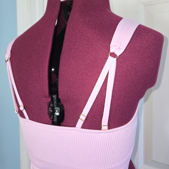 Aerie Small Light Pink Long Line Sports Bralette with Gold Detail - Picture 5 of 11